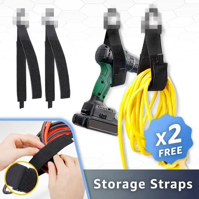 Alt view image 6 of 7 - COCOYA Garage Hooks 11.8" Long with 2 Extension Storage Straps (4 Pack) | Interlocking Design, Wave-Shaped, Heavy Duty, Hanging Ladder Shovel Bike Garden Tool, For Shed Yard Garage, Black