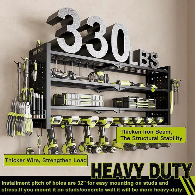 Alt view image 4 of 7 - NattyDot Power Tool Drill Holder Wall Mount, 4Tier Garage Organizer, Black | 4-tier Utility Rack Stores 8 Cordless Drills, Batteries and Accessories while Freeing Extra Garage Wall Storage Space