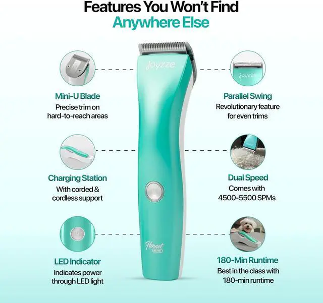 Alt view image 2 of 6 - Hornet Mini Trimmer - Compact and Portable Pet Trimming Clippers for Grooming - Low Noise, Rechargeable Cordless Dog Hair Grooming Clippers - Teal
