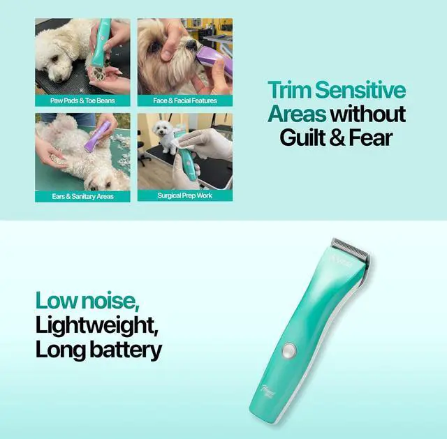 Alt view image 6 of 6 - Hornet Mini Trimmer - Compact and Portable Pet Trimming Clippers for Grooming - Low Noise, Rechargeable Cordless Dog Hair Grooming Clippers - Teal