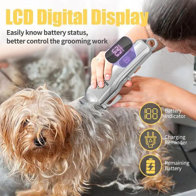 Alt view image 3 of 6 - Dog Clippers Grooming Kit with Paw Trimmer for Thick/Matted/Knotted/Hair | 3-in-1 Clipper+Paw Trimmer+Nail Grinder,Low Noise,<55dB Quiet,Rechargeable Cordless,4Hours Runtime,LED Display,8 Combs