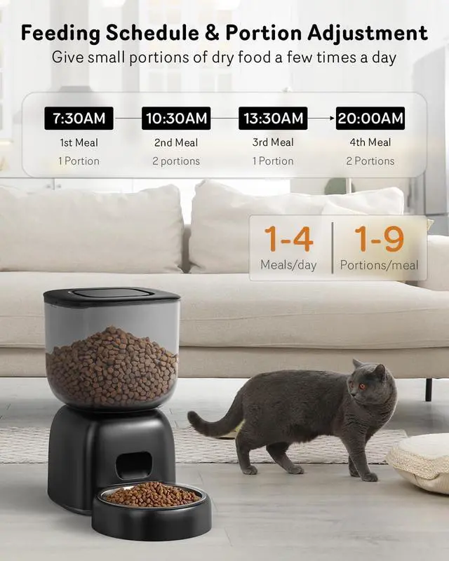 Alt view image 2 of 7 - Automatic Cat Feeder, 3L Cat Food Dispenser Battery-Operated with 180-Day Battery Life, Timed Pet Feeder for Cats and Dogs, Desiccant Bag, Programmable Portion Control, 10s Voice Recorder