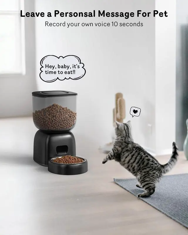 Alt view image 6 of 7 - Automatic Cat Feeder, 3L Cat Food Dispenser Battery-Operated with 180-Day Battery Life, Timed Pet Feeder for Cats and Dogs, Desiccant Bag, Programmable Portion Control, 10s Voice Recorder