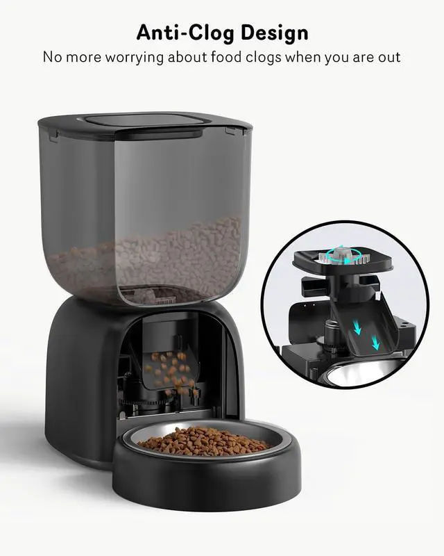 Alt view image 4 of 7 - Automatic Cat Feeder, 3L Cat Food Dispenser Battery-Operated with 180-Day Battery Life, Timed Pet Feeder for Cats and Dogs, Desiccant Bag, Programmable Portion Control, 10s Voice Recorder