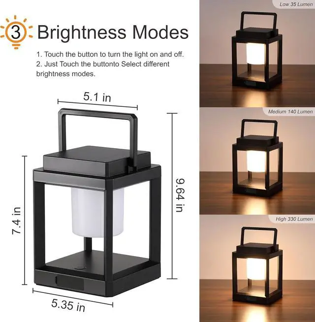 Alt view image 2 of 7 - Outdoor Table Lamp, Brightness LED Nightstand Lantern, Portable Rechargeable Solar Lamp Waterproof, Touch Control Outdoor Lamps Cordless Lights Decorative for Patio/Walking/Reading/Camping