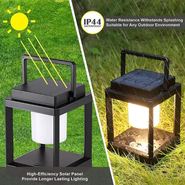 Alt view image 3 of 7 - Outdoor Table Lamp, Brightness LED Nightstand Lantern, Portable Rechargeable Solar Lamp Waterproof, Touch Control Outdoor Lamps Cordless Lights Decorative for Patio/Walking/Reading/Camping