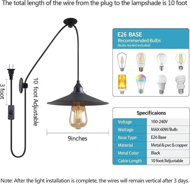 Alt view image 2 of 7 - Hanging Lamp with Plug in Cord Outdoor Lamps for Patio Waterproof Pendant Light with Plug Outdoor Lamps for Patio Waterproof Hanging Pendant Light with Plug in Cord MA6006