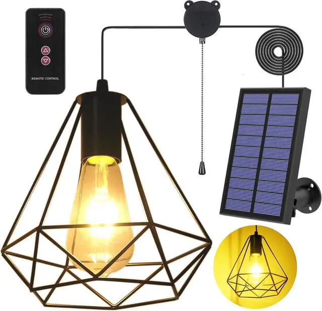 Main image of Solar Pendant Lights, Solar Powered Shed Light with Pull Cord | Solar Chandelier Outdoor, Solar Gazebo Lights with Warm White Bulb for Yard Patio Balcony Barn Garage
