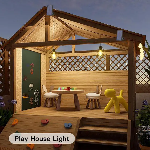 Alt view image 7 of 7 - Solar Pendant Lights, Solar Powered Shed Light with Pull Cord | Solar Chandelier Outdoor, Solar Gazebo Lights with Warm White Bulb for Yard Patio Balcony Barn Garage