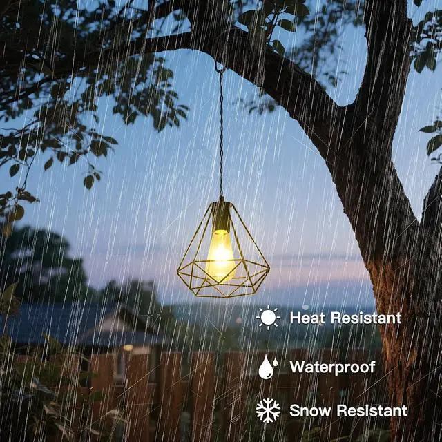 Alt view image 4 of 7 - Solar Pendant Lights, Solar Powered Shed Light with Pull Cord | Solar Chandelier Outdoor, Solar Gazebo Lights with Warm White Bulb for Yard Patio Balcony Barn Garage
