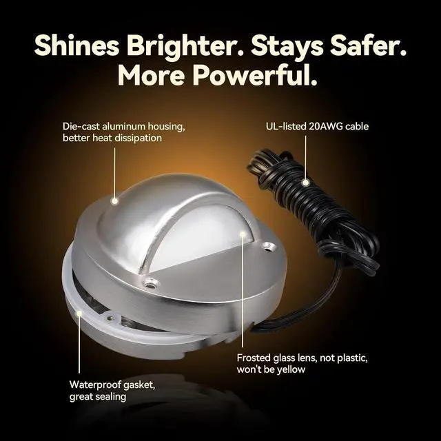 Alt view image 3 of 7 - LEONLITE 6-Pack 5CCT 3.74inch Low Voltage LED Deck Lights, Satin Nickel | 180LM, 12-24V AC/DC, CRI90, UL Listed, Die-cast Aluminum Housing, Frosted Glass Lens, 1800K/2700K/3000K/4000K/5000K