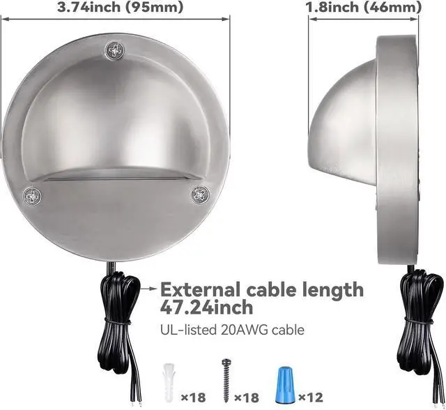 Alt view image 6 of 7 - LEONLITE 6-Pack 5CCT 3.74inch Low Voltage LED Deck Lights, Satin Nickel | 180LM, 12-24V AC/DC, CRI90, UL Listed, Die-cast Aluminum Housing, Frosted Glass Lens, 1800K/2700K/3000K/4000K/5000K