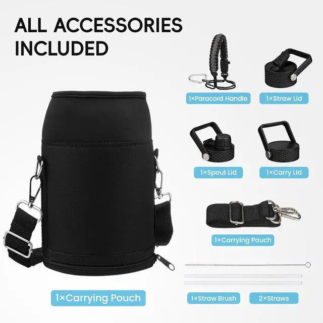 Alt view image 2 of 7 - Konokyo 128 oz Insulated Stainless Steel Water Bottle Jug with Handle | BPA-free, leak-proof water jug with 3 lids, pouch and paracord handle for gym, work, camping & outdoor hydration, ForestGreen