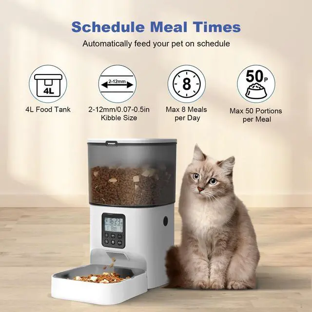 Alt view image 2 of 7 - Automatic Cat Feeder, 4L Cat Food Dispenser with 10s Voice Recorder, Pet Feeder up to 8 Meals per Day, Timed Dog Feeder with Dry Food Sealed Ring