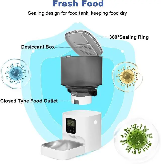 Alt view image 3 of 7 - Automatic Cat Feeder, 4L Cat Food Dispenser with 10s Voice Recorder, Pet Feeder up to 8 Meals per Day, Timed Dog Feeder with Dry Food Sealed Ring