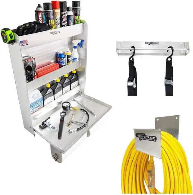 Alt view image 3 of 7 - Pit Posse PP3302 Trailer Garage Cabinet Organizer Kit- Made in USA - Work Station Cabinet, Tie Down Ratchet Strap Rack, and Cord/Hose Hanger - Mounting Hardware - Aluminum - 5 Year Warranty