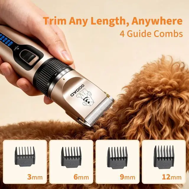 Alt view image 3 of 7 - Dog Clippers for Grooming,Dog Grooming Kit for Heavy Thick Hair&Coats | <60dB quiet,Rechargeable Cordless,4H Runtime,4 Guide Combs,2in1 Wide & Narrow Blades,Pet Shaver for Matted Fur