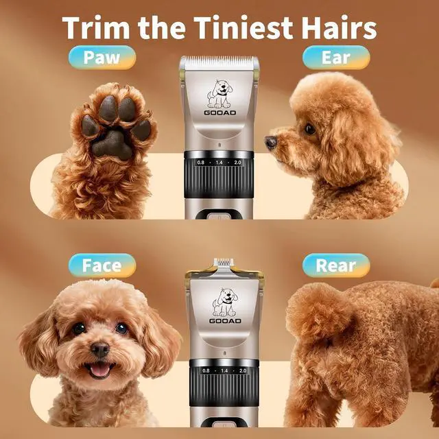 Alt view image 4 of 7 - Dog Clippers for Grooming,Dog Grooming Kit for Heavy Thick Hair&Coats | <60dB quiet,Rechargeable Cordless,4H Runtime,4 Guide Combs,2in1 Wide & Narrow Blades,Pet Shaver for Matted Fur