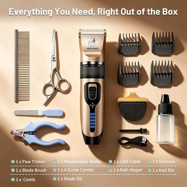 Alt view image 7 of 7 - Dog Clippers for Grooming,Dog Grooming Kit for Heavy Thick Hair&Coats | <60dB quiet,Rechargeable Cordless,4H Runtime,4 Guide Combs,2in1 Wide & Narrow Blades,Pet Shaver for Matted Fur