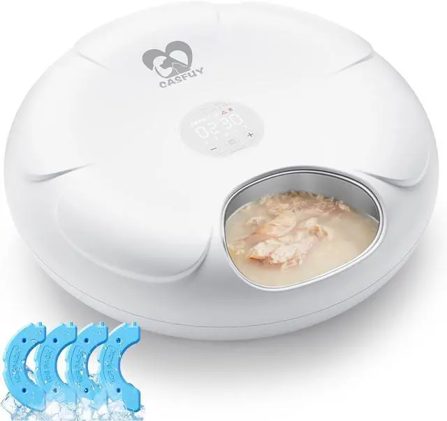 Main image of Casfuy Automatic Cat Feeder Cordless - Automatic Cat Food Dispenser with Stainless Steel Tray for Wet Food Rechargeable Auto Feeder for Cats Small Dogs with Programmable Timer Low Battery Indicator