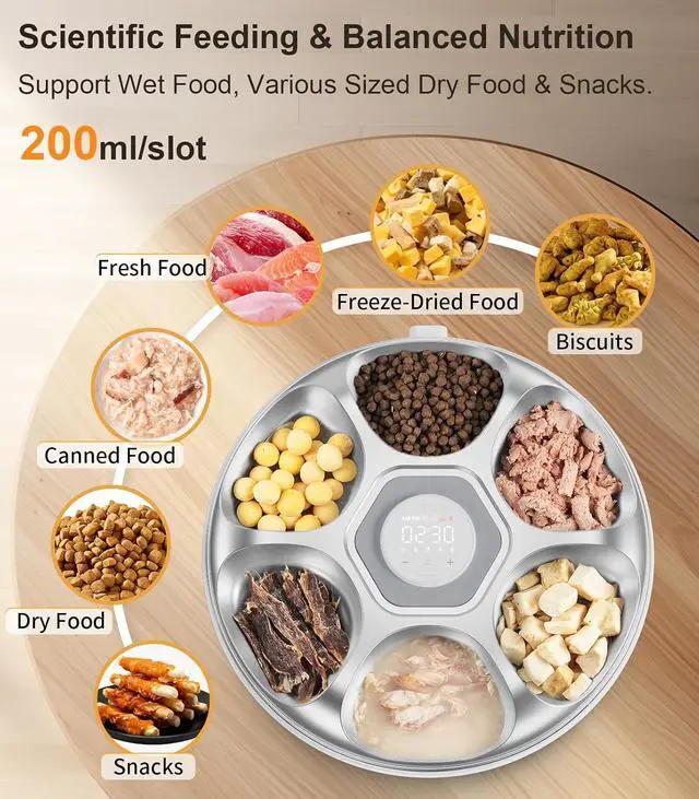 Alt view image 3 of 7 - Casfuy Automatic Cat Feeder Cordless - Automatic Cat Food Dispenser with Stainless Steel Tray for Wet Food Rechargeable Auto Feeder for Cats Small Dogs with Programmable Timer Low Battery Indicator