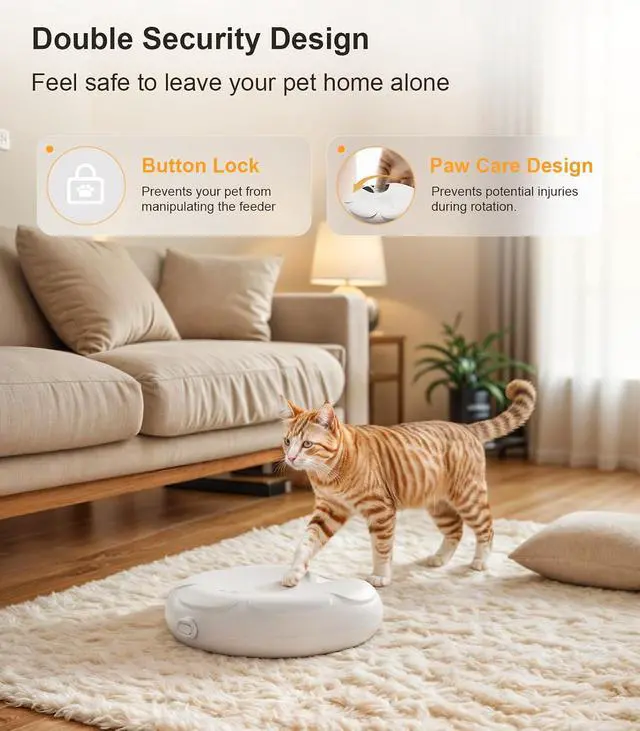 Alt view image 5 of 7 - Casfuy Automatic Cat Feeder Cordless - Automatic Cat Food Dispenser with Stainless Steel Tray for Wet Food Rechargeable Auto Feeder for Cats Small Dogs with Programmable Timer Low Battery Indicator
