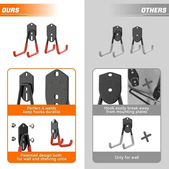 Alt view image 4 of 7 - TORACK 24 PCS Garage Storage Hooks with Tracks, Wall Mount Tool Organizer for Garden Tools, Ladders, Cords, Folding Chairs, Shovels and Rakes, Shelving Hooks for Keyhole Style Shelving Units