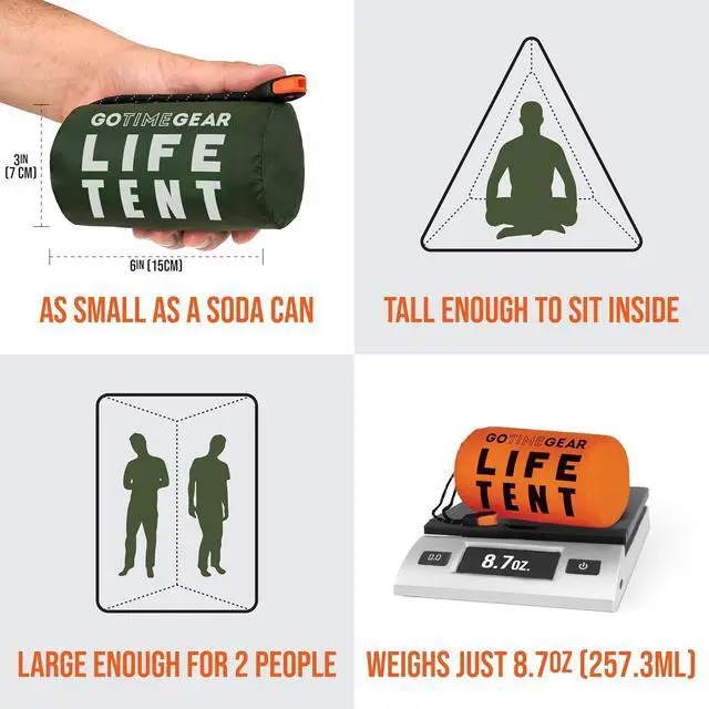 Alt view image 2 of 7 - Go Time Gear Survival Life Tent 2 Person Mylar Emergency Shelter Tube Tent + Paracord All-Weather Protection for Camping, Hiking, & Survival Kits Includes Emergency Whistle