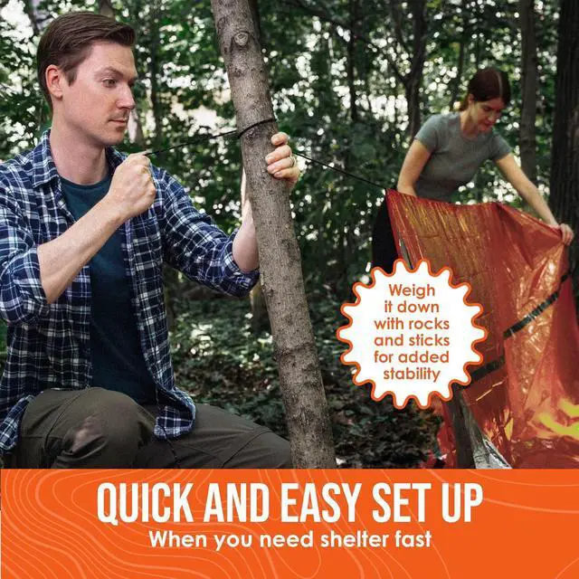 Alt view image 5 of 7 - Go Time Gear Survival Life Tent 2 Person Mylar Emergency Shelter Tube Tent + Paracord All-Weather Protection for Camping, Hiking, & Survival Kits Includes Emergency Whistle