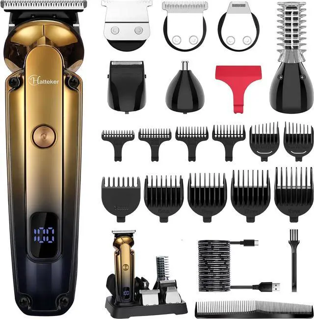 Main image of Hatteker Men's Beard Trimmer Kit Electric Razor Shaver Professional Hair Clipper with Zero Gapped T-Blade Nose Ear Beard Body Trimmer for Men Waterproof Cordless Grooming Kit 6 in 1