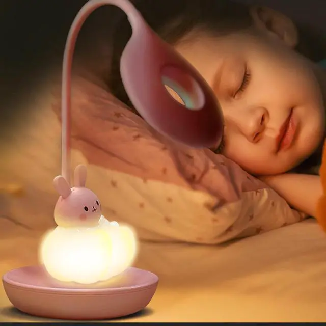 Alt view image 7 of 7 - CompraFun Cute Desk Lamp for Kids, Pink Rabbit Dimming LED Night Light with 360° Gooseneck, Eye-Caring Exclusive Cartoon Table Lamp for Bedroom Reading, Portable Cordless Lamp for Girls Gift