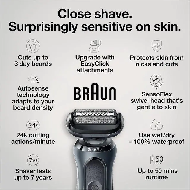Alt view image 3 of 7 - Braun Series 6 6046cs Electric Razor for Men, Wet & Dry, Electric Razor, Rechargeable, Cordless Foil Shaver with Charging Stand, Travel Case and Precision Trimmer, Black