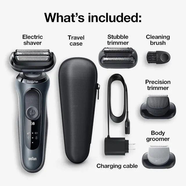 Alt view image 2 of 7 - Braun Series 6 6046cs Electric Razor for Men, Wet & Dry, Electric Razor, Rechargeable, Cordless Foil Shaver with Charging Stand, Travel Case and Precision Trimmer, Black