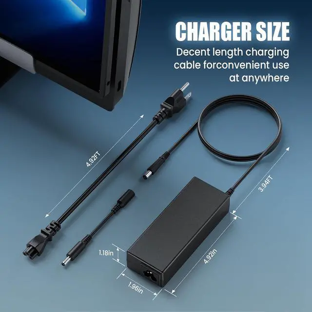 Alt view image 2 of 7 - 90W AC Adapter Power Cord for HP All-in-One Desktop 22-DD 24-DF 24-DP 22-B 20-B 23-Q 24-F 24-G Series, HP ProDesk 400 600 EliteDesk 800 Slimline 260 270 290, 19V 4.74A 7.4mm with 4.5mm Adapter Tip