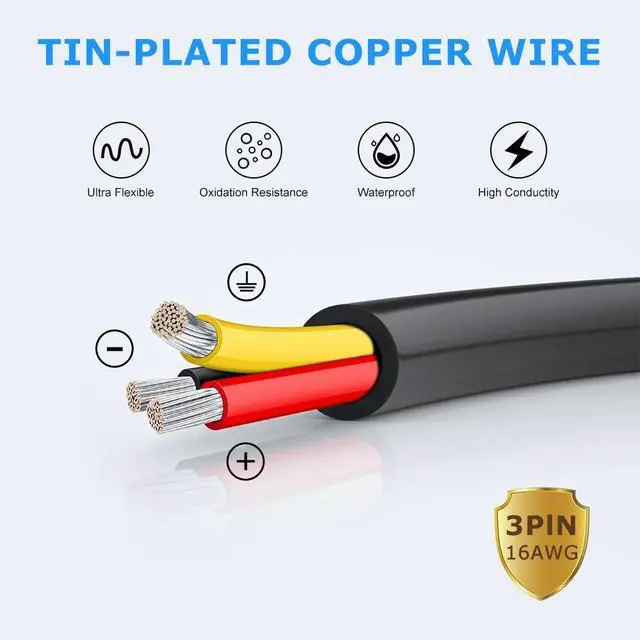 Alt view image 2 of 7 - 16 Gauge 3 Conductor Electrical Wire, 32.8FT Black Stranded Low Voltage 16/3 Wire PVC Case, 16 AWG Tinned Copper 3 Wire Cable, Flexible Extension Power Cord for LED Lamp Lighting, Automotive