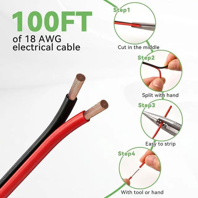 Alt view image 2 of 7 - Askcable 18 Gauge Wire, 18 AWG Electrical Wire Cable, 2 Conductors Red Black Wire, Copper Clad Aluminum(CCA) Flexible PVC Extension Cord for Speaker, Hookup LED Strips, Automotive 12V/24V DC (100FT)
