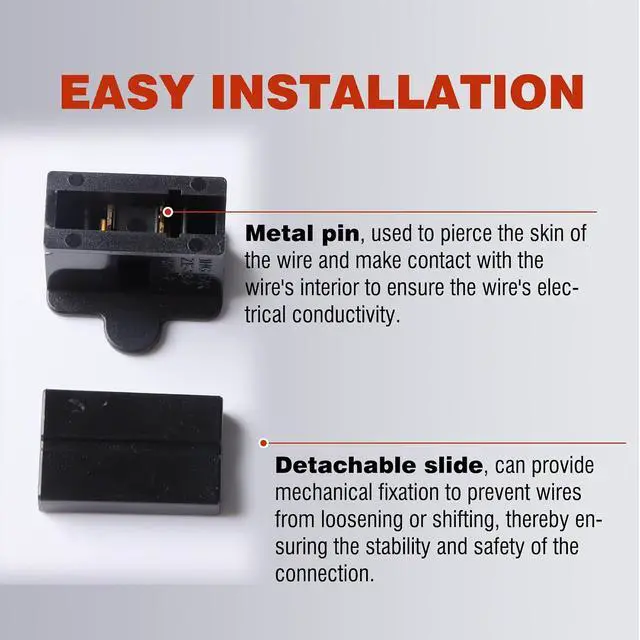 Alt view image 6 of 6 - Black SPT-2 Vampire Plug 8 Sets Full Kit Zip Gilbert Wire Connector | 8 Amp 125 Volt Vampire Plug, Tool Free Slide On Wire Connector, Blends Perfectly With Holiday Wires, Custom Length Tidy Cord