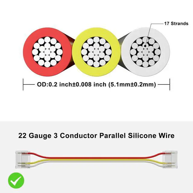 Alt view image 6 of 7 - PAUTIX 65.6ft/20M Extension Cable Wire Cord,22AWG 3-pin Wire Cord for Single Color LED Strip Lights,COB/2835 Tape Lights,5V 12V 24V Low Voltage Extension,Red,Yellow,White
