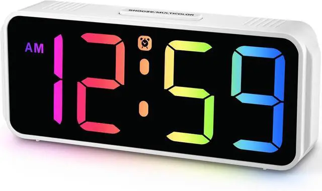 Main image of Peakeep Small Cute Digital Alarm Clock Plug in for Kids Bedroom Bedside | 8 Colorful Colors Large Display, Dimmable 6 Brightness, Corded Electric Battery Backup (White - RGB)