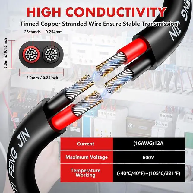 Alt view image 3 of 7 - 16 Gauge Wire 2 Conductor Electrical Wire, 16 AWG 100FT Stranded PVC Cord 100FT- 16/2 Cable 12V Low Voltage/Oxygen-Free Tinned Copper/Flexible Automotive Wire for Marine Lamps Lighting-30M