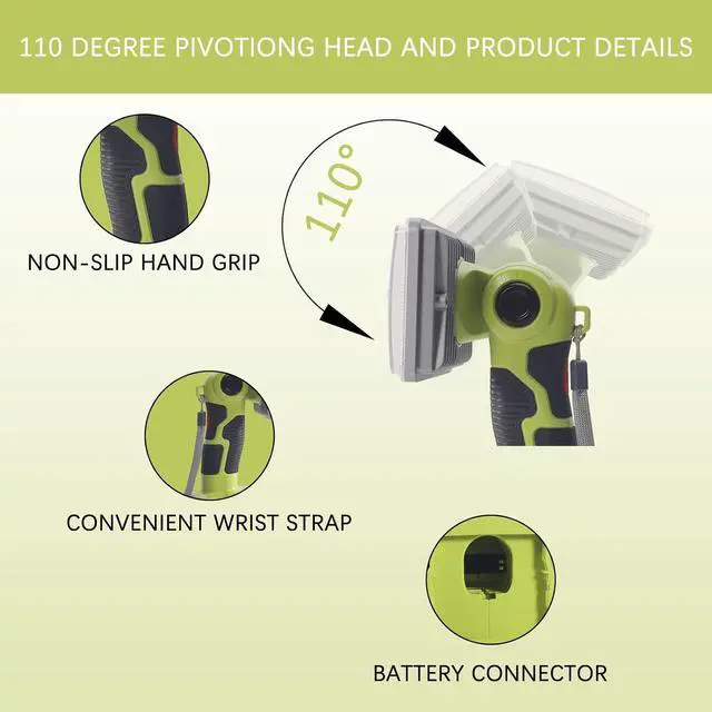 Alt view image 4 of 7 - YEX-BUR 18W 2000LM LED Work Light for Ryobi 18v Battery | Portable Flashlight, 3 Lighting Modes, for Outdoor Camping, Emergency, Power Outages