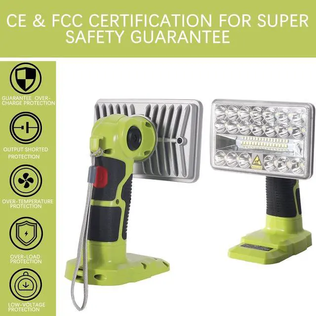 Alt view image 5 of 7 - YEX-BUR 18W 2000LM LED Work Light for Ryobi 18v Battery | Portable Flashlight, 3 Lighting Modes, for Outdoor Camping, Emergency, Power Outages