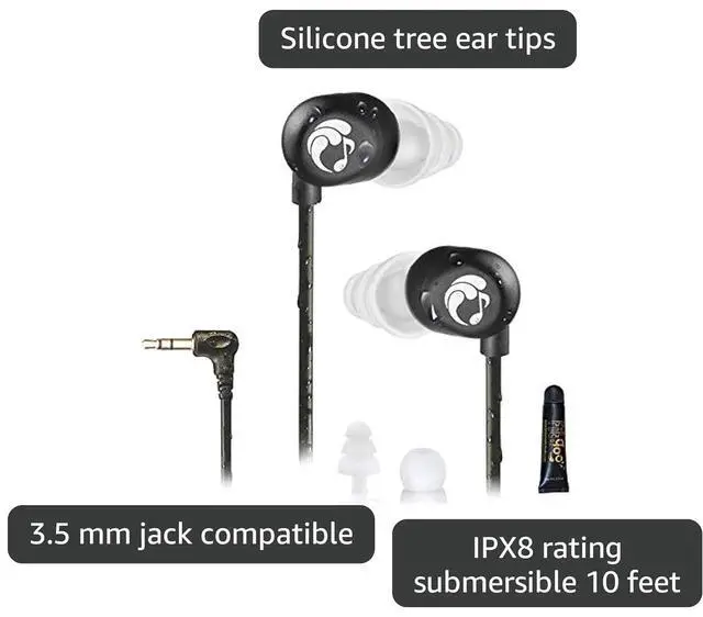 Alt view image 3 of 5 - Swimbuds Flip Waterproof Short-Cord Headphones (Upgraded Cord) | IPX8 waterproof to 10 ft, short-cord low drag, 3 sizes tree tips, extension cord, for swimming