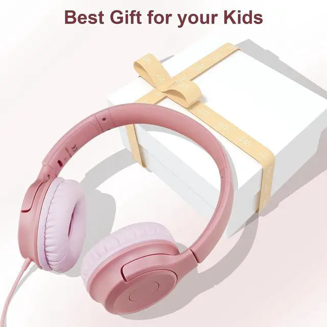 Alt view image 5 of 7 - Kids Wired Headphones with Microphone, 85/94dB Safe Volume Limiter,Foldable,3.5mm Jack Over-Ear Cord Headset for Online Study/Travel, Compatible with Tablet,iPad,PC&More,Pink