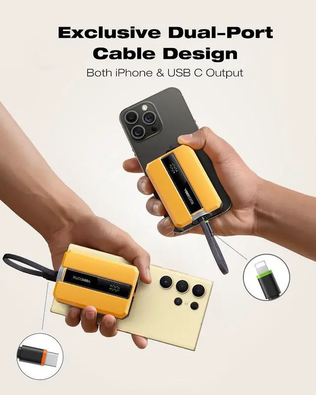 Alt view image 4 of 7 - VEEKTOMX PD 30W Super Fast Charging Portable Charger 10000mAh, Small Power Bank with Detachable USB C Dual Ports Built-in Cord, Compact Travel Battery Pack Compatible with iPhone/Samsung/MacBook/iPad