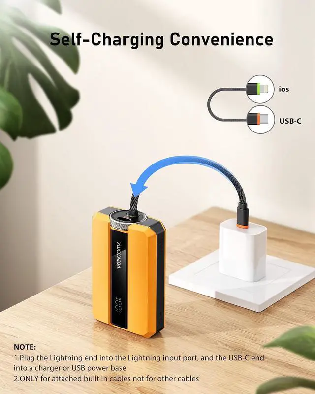 Alt view image 5 of 7 - VEEKTOMX PD 30W Super Fast Charging Portable Charger 10000mAh, Small Power Bank with Detachable USB C Dual Ports Built-in Cord, Compact Travel Battery Pack Compatible with iPhone/Samsung/MacBook/iPad