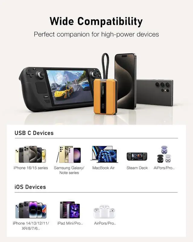 Alt view image 6 of 7 - VEEKTOMX PD 30W Super Fast Charging Portable Charger 10000mAh, Small Power Bank with Detachable USB C Dual Ports Built-in Cord, Compact Travel Battery Pack Compatible with iPhone/Samsung/MacBook/iPad