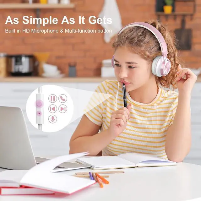 Alt view image 6 of 7 - AILIHEN Kids Headphones for School with Mic Wired, 3.5mm Jack, Rose Gold | On-Ear Headsets with Microphone for Chromebook Laptop Computer, Foldable Adjustable Teen Kids, Corded for Classroom Travel