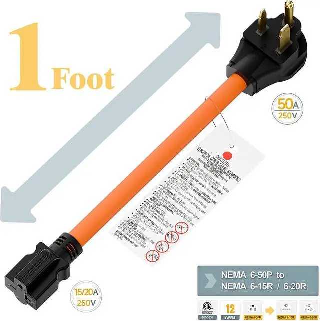 Alt view image 2 of 7 - 1.5FT Nema 6-50P to 6-15R/6-20R Welder Power Adapter Cord | 6-50P 50-Amp to 6-20R 20A T-Blade Adapter, 6-50 to 6-20R Adaptor Cord