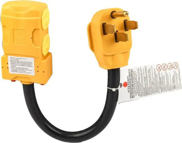 Main image of MECMO 50 Amp to 20 Amp 110V RV Distribution Adapter, NEMA 14-50P to 4 X 5-20R/15R RV 4-Prong to Multiple Household Outlet w/ 20amp Circuit Breaker, ETL Listed RV Generator Distribution Cord - 1.5ft
